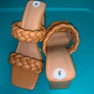 Tan braided mules BCBG